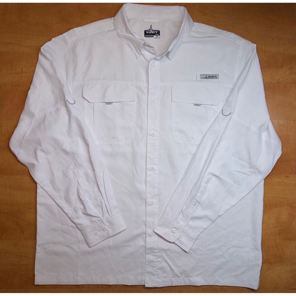 Habit Mens Fishing Shirt XL White Long Sleeve UPF 40 Solar Factor